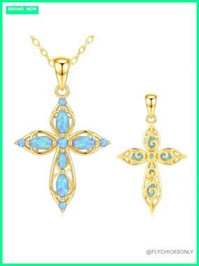 14K Gold Plated Opal Cross Necklace Adjustable Chain